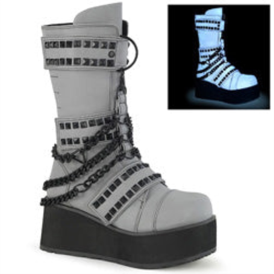 Trashville-138 Botas Demonia Piel Vegana Multi Reflectante Gris