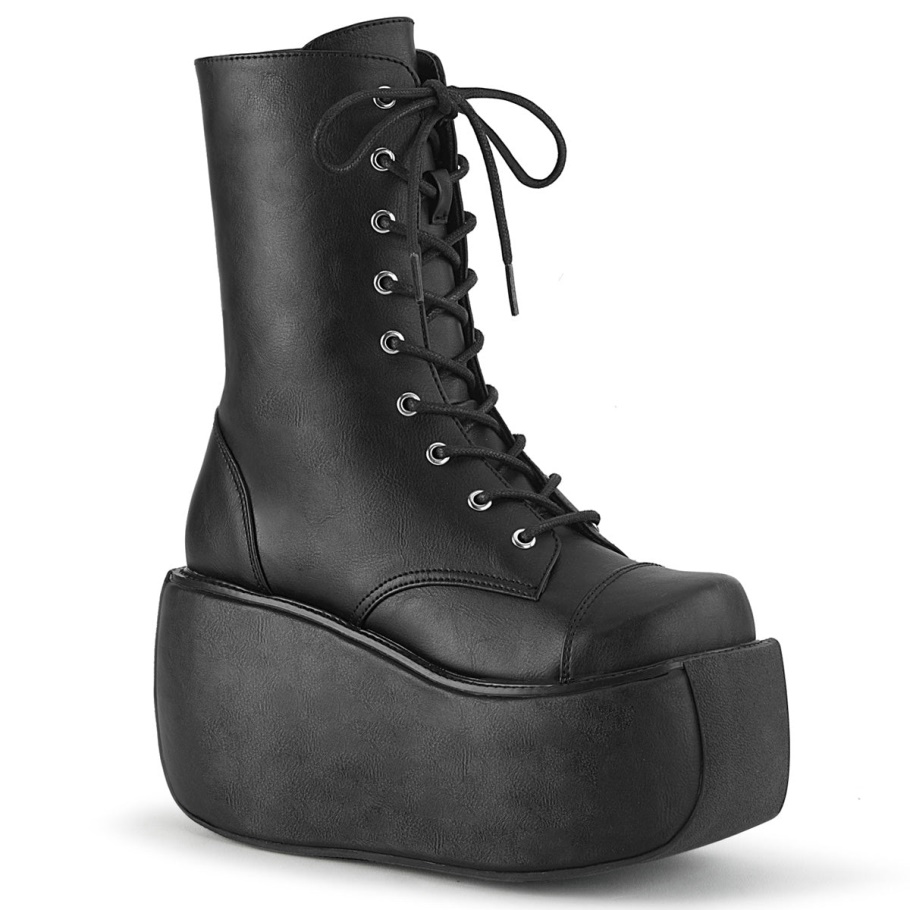 Violet-120 Negro Cuero Vegano Demonia Botas