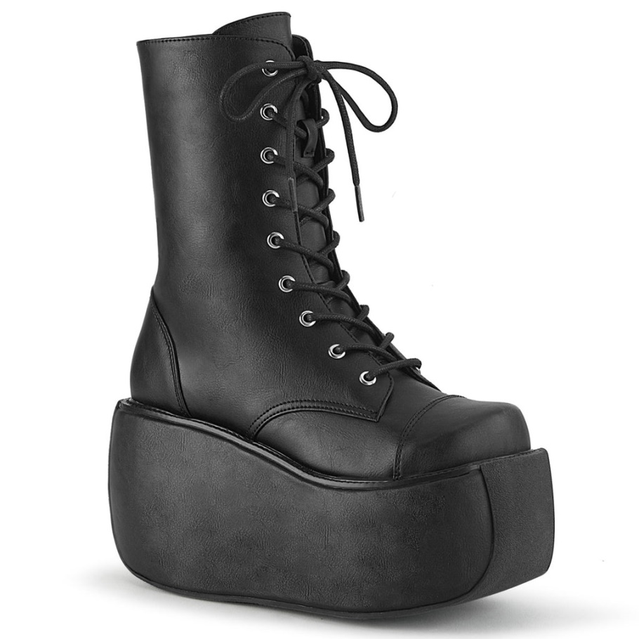 Violet-120 Negro Cuero Vegano Demonia Botas