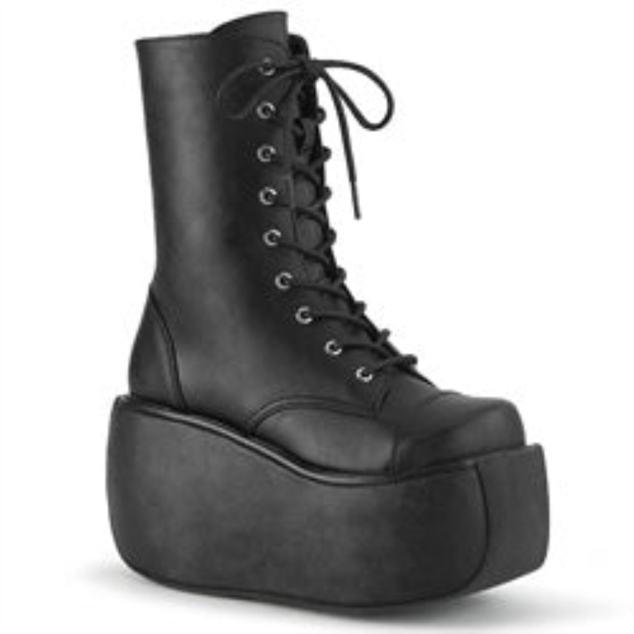 Violet-120 Negro Cuero Vegano Demonia Botas