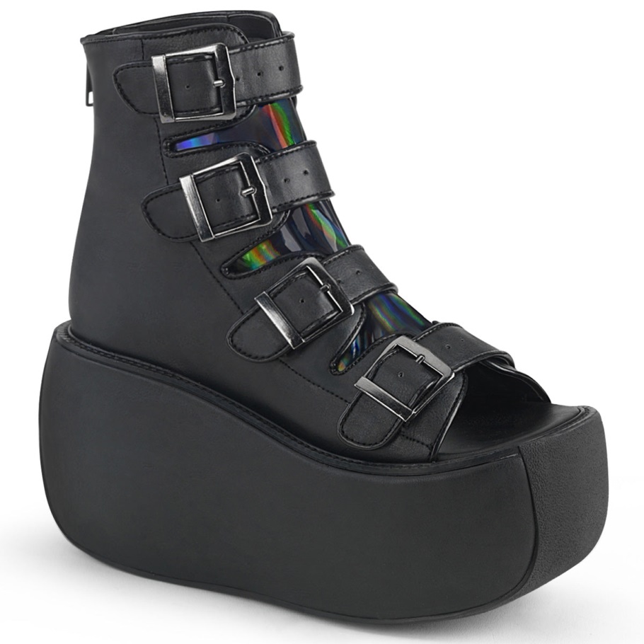 Violet-150 Demonia Botas Cuero Vegano Negro-holograma
