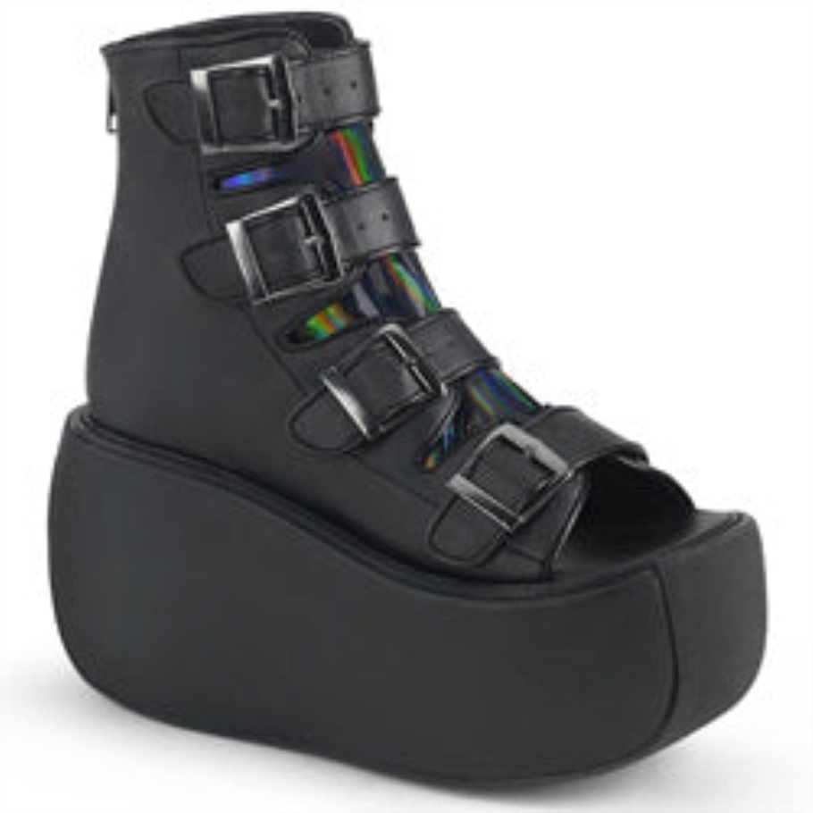 Violet-150 Demonia Botas Cuero Vegano Negro-holograma