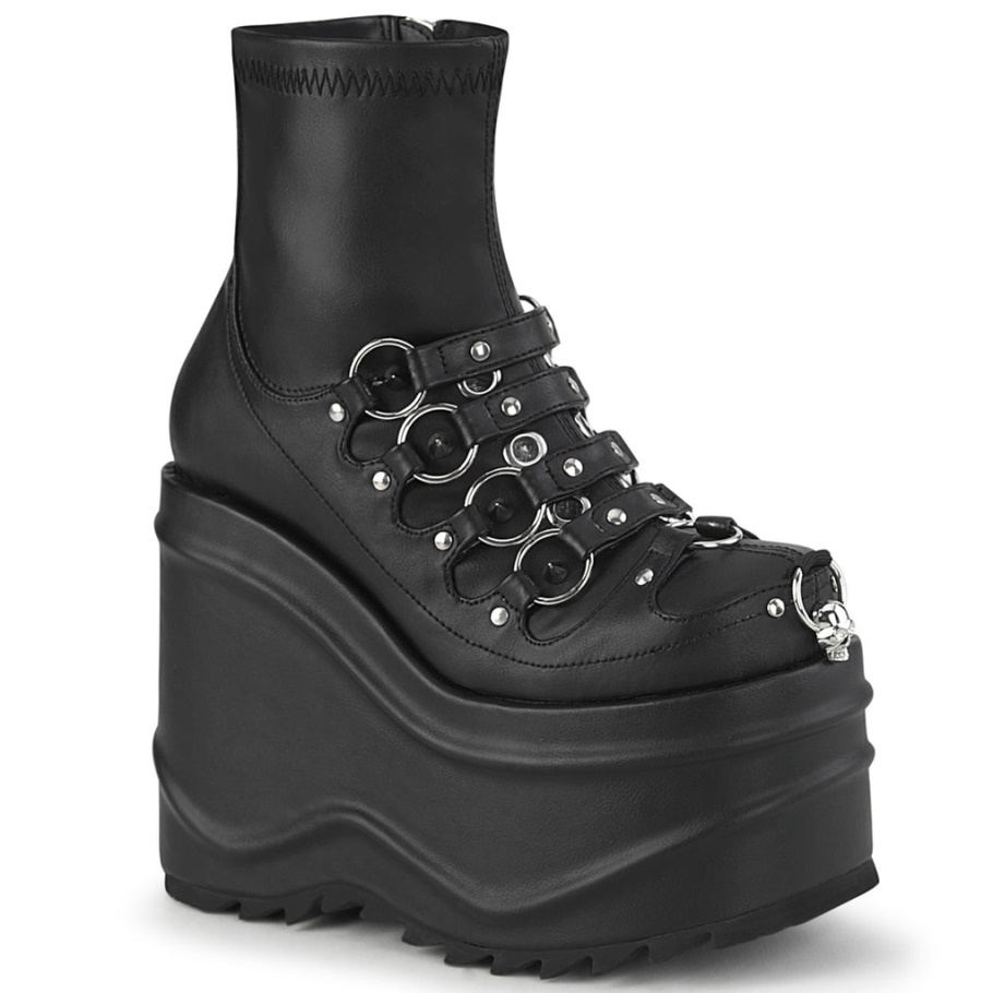 Wave-110 Botas Demonia Piel Vegana Stretch Negro