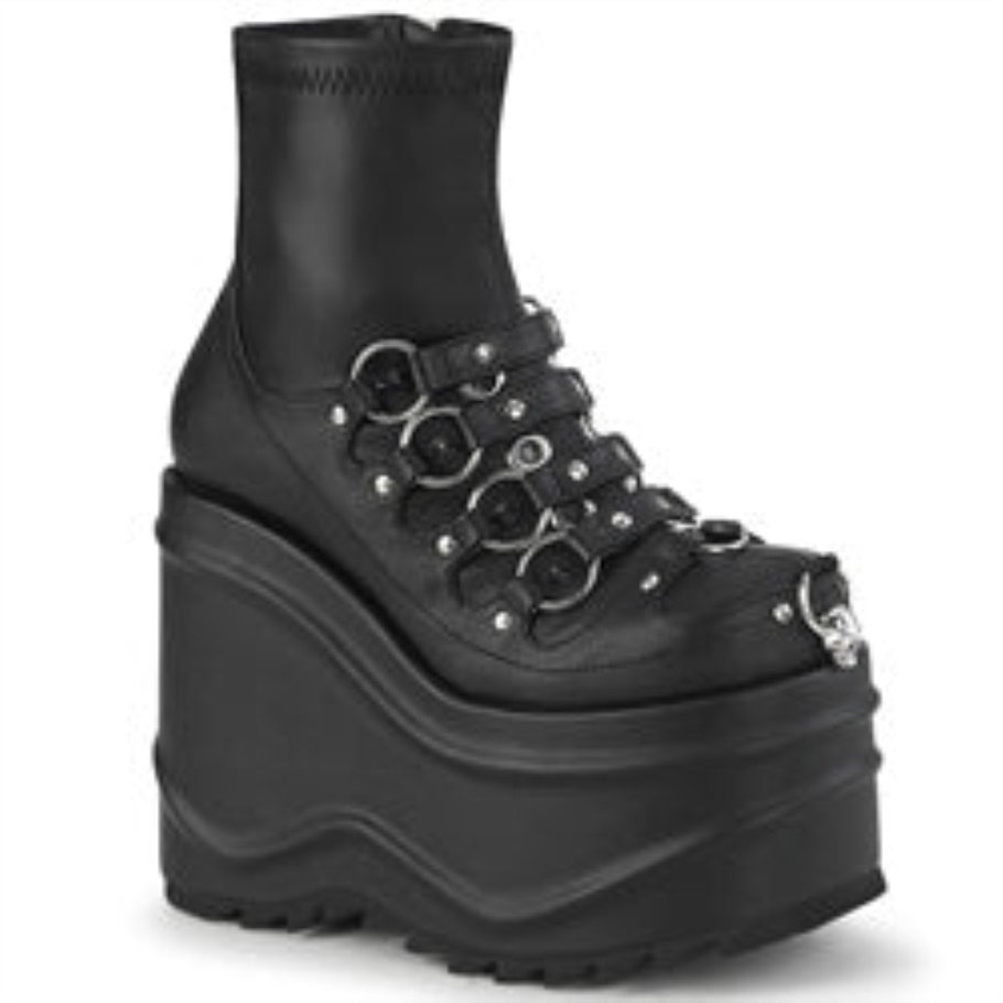 Wave-110 Botas Demonia Piel Vegana Stretch Negro