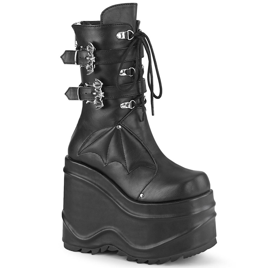 Wave-150 Demonia Botas Cuero Vegano Negro