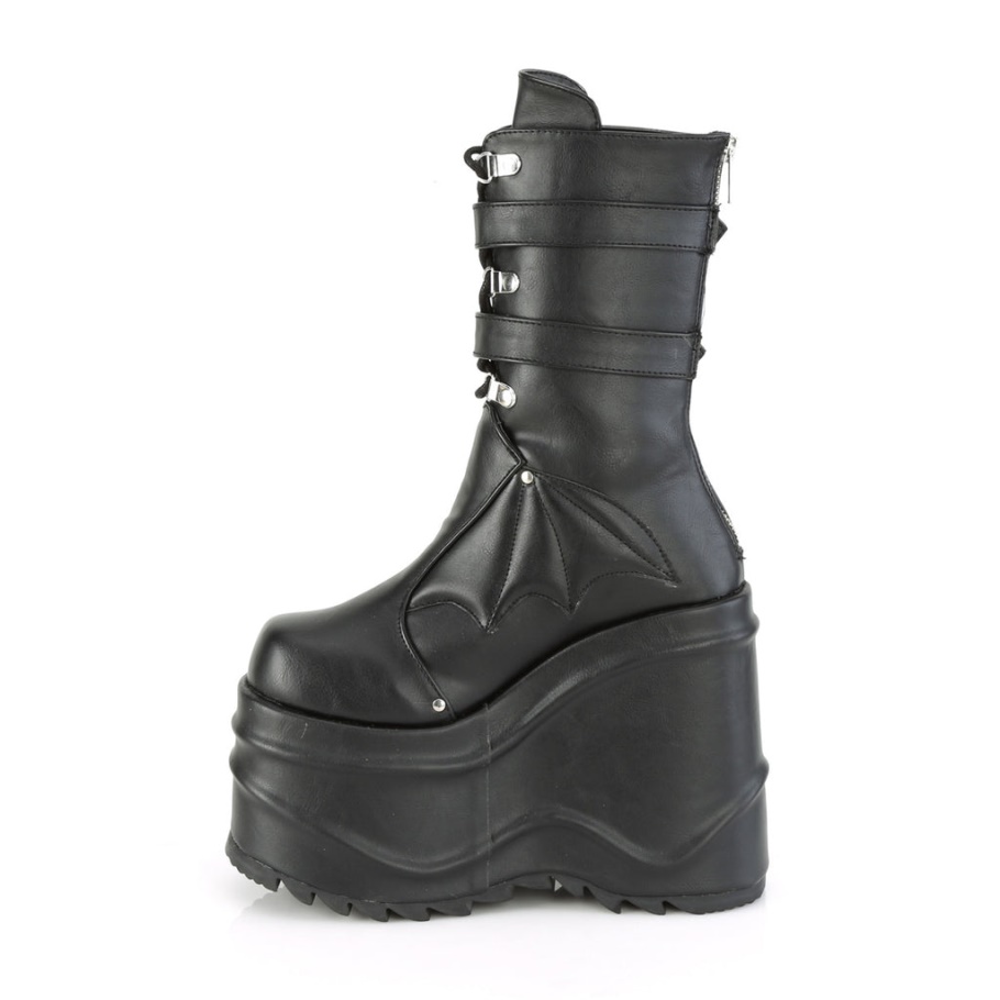 Wave-150 Demonia Botas Cuero Vegano Negro